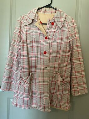 Plaid Red & Cream Women's Coat - Classic Button-Front Jacket